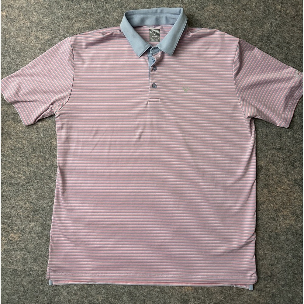 Callaway OPTI-DRI Blue And Pink Striped Golf Polo Shirt Size‎ XL